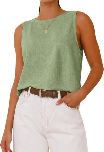 ELLEVEN Cute Linen Crop Tank Top - Lightweight Flowing Summer Blouse for Vacation, Beach, Resort & Casual in Saudi Arabia