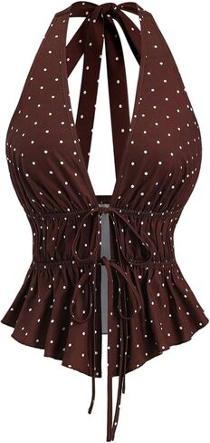BEAUDRM Women's Polka Dots Tops Ruffle Peplum Tops Halter Backless Summer Going Out Date Night Outfits in Kuwait