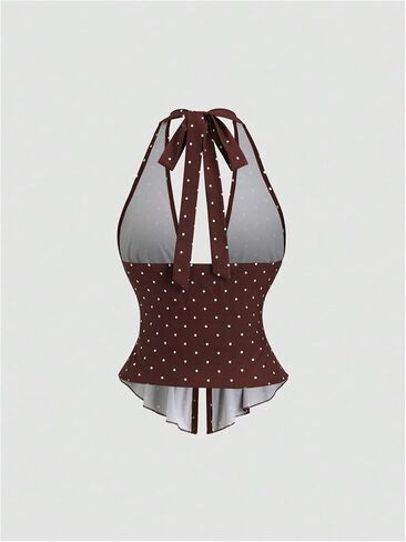 BEAUDRM Women's Polka Dots Tops Ruffle Peplum Tops Halter Backless Summer Going Out Date Night Outfits in Kuwait