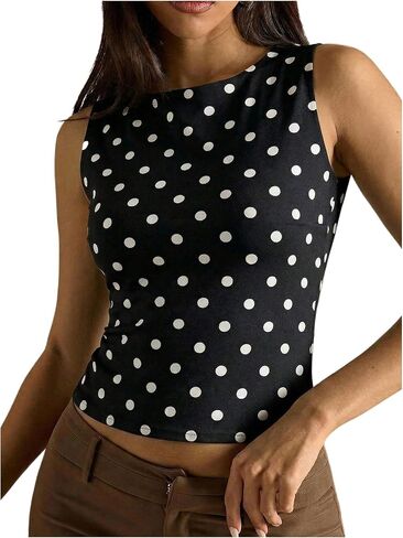 RoseSeek Women's Striped Tank Top Boat Neck Sleeveless Crop Tops Summer Slim Fit Tops in Kuwait