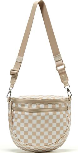 Bum Bag for Women, Checkered Nylon Crossbody Sling Purse, Spacious Pure Colour Shoulder Pack with Adjustable Strap, Black in Saudi Arabia