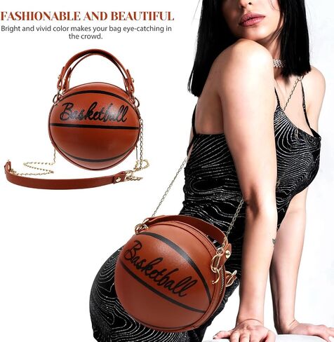 Beaupretty Basketball Shaped Crossbody Bag for Women Unique PU Leather Round Handbag with Chain Strap Sports Themed Shoulder Purse for Girls, Stadium, Party & Everyday Fashion in Kuwait