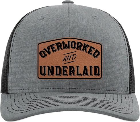 Yippee Daisy Overworked and Underlaid Hat - Funny Dad Hats for Men - Christmas, from Wife - Inappropriate Trucker Hat - Hat with Leather Patch - Blue Collar Hats - Grilling Gifts for Men in Saudi Arabia