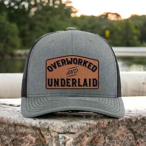 Yippee Daisy Overworked and Underlaid Hat - Funny Dad Hats for Men - Christmas, from Wife - Inappropriate Trucker Hat - Hat with Leather Patch - Blue Collar Hats - Grilling Gifts for Men in Saudi Arabia