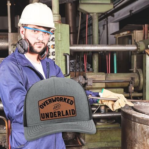 Yippee Daisy Overworked and Underlaid Hat - Funny Dad Hats for Men - Christmas, from Wife - Inappropriate Trucker Hat - Hat with Leather Patch - Blue Collar Hats - Grilling Gifts for Men in Saudi Arabia