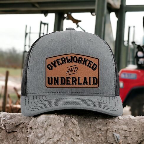 Yippee Daisy Overworked and Underlaid Hat - Funny Dad Hats for Men - Christmas, from Wife - Inappropriate Trucker Hat - Hat with Leather Patch - Blue Collar Hats - Grilling Gifts for Men in Saudi Arabia