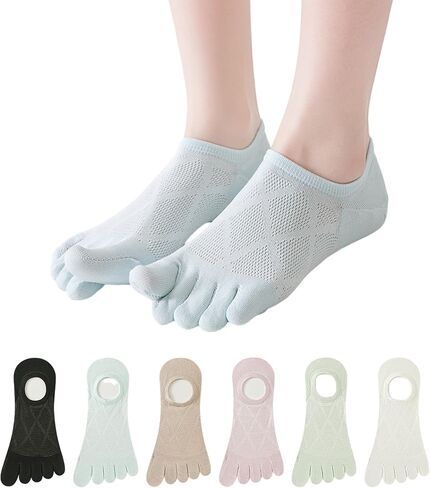 Women's No Show Toe Socks Mesh Breathable Five Finger Liner Socks Low Cut Invisible Summer (6 Pairs) in Saudi Arabia