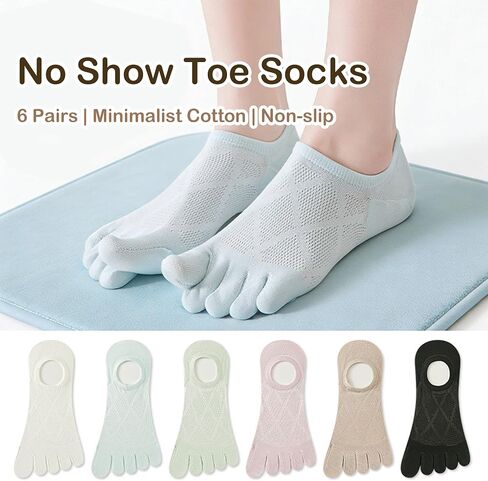 Women's No Show Toe Socks Mesh Breathable Five Finger Liner Socks Low Cut Invisible Summer (6 Pairs) in Saudi Arabia