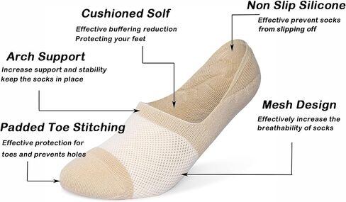 Henwarry Women's Thick Cushion Low Cut Cotton Socks Athletics Mesh No Show Socks-5 Pairs in Saudi Arabia