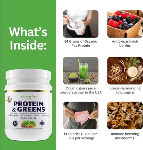 Paradise Herbs ORAC Energy Protein & Greens Powder, Antioxidant Power of 24 Servings of Fruits & Vegetables in 1 Scoop + 20g Protein, Unflavored, 15 Servings in Saudi Arabia