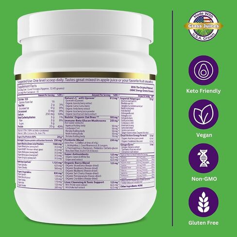 Paradise Herbs ORAC Energy Protein & Greens Powder, Antioxidant Power of 24 Servings of Fruits & Vegetables in 1 Scoop + 20g Protein, Unflavored, 15 Servings in Saudi Arabia