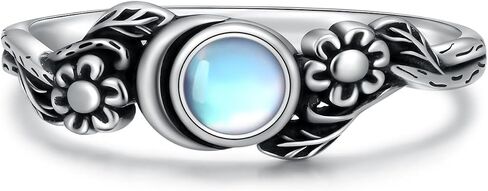 Moonstone Floral Moon Vintage Ring – White Silver Plated Copper Band Healing Crystal Jewelry Gift for Women in Saudi Arabia