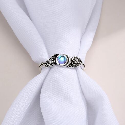 Moonstone Floral Moon Vintage Ring – White Silver Plated Copper Band Healing Crystal Jewelry Gift for Women in Saudi Arabia