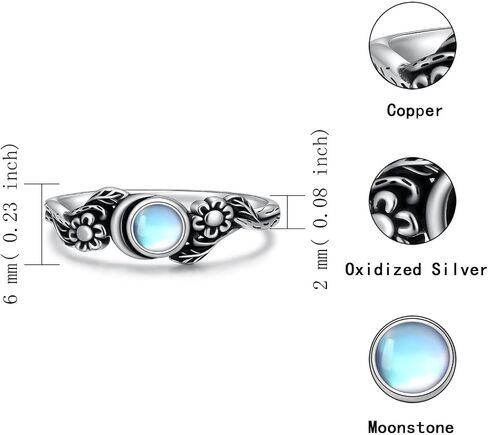 Moonstone Floral Moon Vintage Ring – White Silver Plated Copper Band Healing Crystal Jewelry Gift for Women in Saudi Arabia