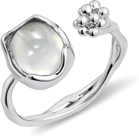 Moonstone Ring for Women, Adjustable Open Band Index Finger Ring, Minimalist Statement Jewelry, Serene Celestial Design in Kuwait