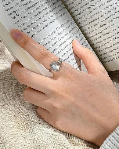 Moonstone Ring for Women, Adjustable Open Band Index Finger Ring, Minimalist Statement Jewelry, Serene Celestial Design in Kuwait