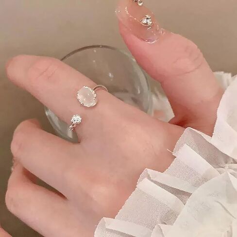 Moonstone Ring for Women, Adjustable Open Band Index Finger Ring, Minimalist Statement Jewelry, Serene Celestial Design in Kuwait