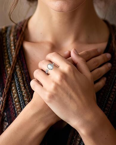 Moonstone Ring for Women, Adjustable Open Band Index Finger Ring, Minimalist Statement Jewelry, Serene Celestial Design in Kuwait