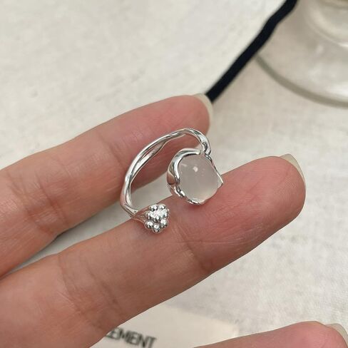 Moonstone Ring for Women, Adjustable Open Band Index Finger Ring, Minimalist Statement Jewelry, Serene Celestial Design in Kuwait