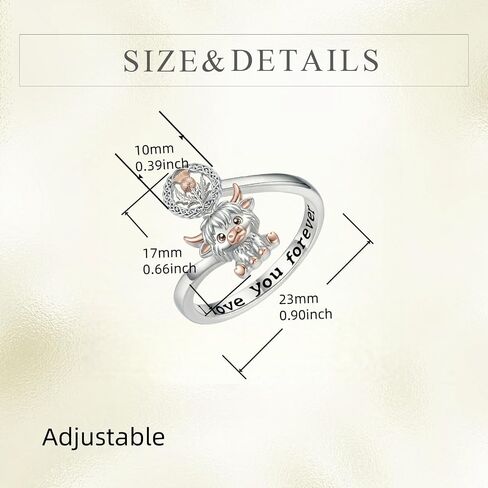 Highland Cow Ring for Women Cute Cow Adjustable Open Rings with Scottish thistle Highland Cow Jewelry Gifts for Family Friends in Saudi Arabia