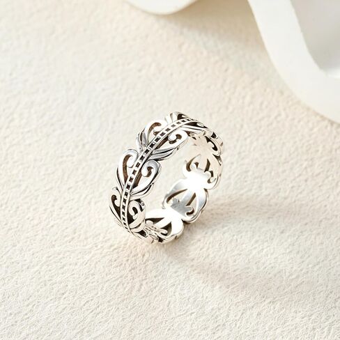Vintage 925 Sterling Silver Ring Unisex Retro Openwork Band White Gold Plated Thumb Ring Wedding Promise Ring Sizes 6-10 for Men Women in Saudi Arabia