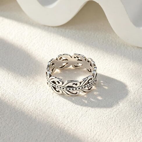 Vintage 925 Sterling Silver Ring Unisex Retro Openwork Band White Gold Plated Thumb Ring Wedding Promise Ring Sizes 6-10 for Men Women in Saudi Arabia