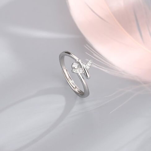 Cute Plane Open Rings Sterling Silver Plated Adjustable Cubic Zirconia Crystal Dainty Finger Band Rings Open Aircraft Jewelry Promise Engagement for Women Valentine's Day Daughter Girlfriend Gift in Kuwait