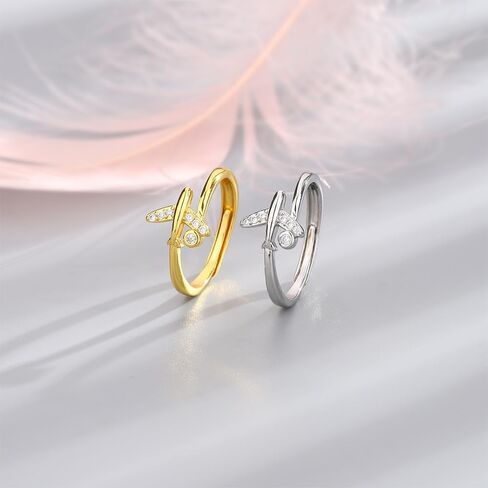 Cute Plane Open Rings Sterling Silver Plated Adjustable Cubic Zirconia Crystal Dainty Finger Band Rings Open Aircraft Jewelry Promise Engagement for Women Valentine's Day Daughter Girlfriend Gift in Kuwait