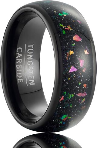 Women's 8mm Wide Lightweight Black Tungsten Wedding Band with Iridescent Colour-Shifting Flakes in Saudi Arabia