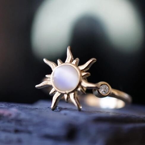 Sun Ring Adjustable Sunburst Rotating Open Ring – Anti-Anxiety Spinner Ring with Crystal Accent, Minimalist Celestial Sun, Stress Relief Jewelry, Boho, Fidget, Sunflower, Elegant in Saudi Arabia