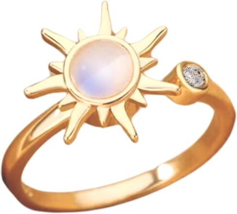 Sun Ring Adjustable Sunburst Rotating Open Ring – Anti-Anxiety Spinner Ring with Crystal Accent, Minimalist Celestial Sun, Stress Relief Jewelry, Boho, Fidget, Sunflower, Elegant in Saudi Arabia