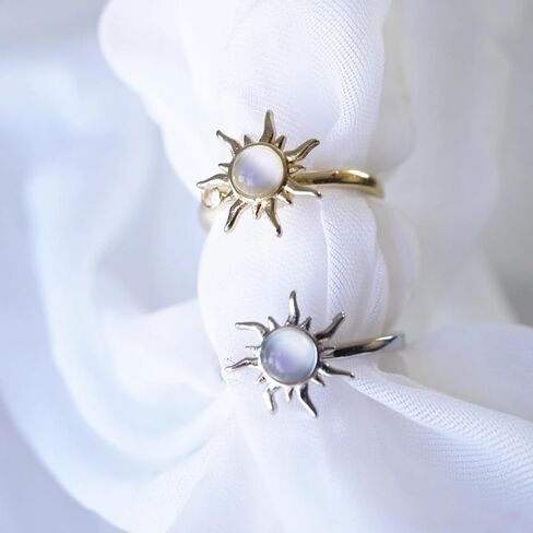 Sun Ring Adjustable Sunburst Rotating Open Ring – Anti-Anxiety Spinner Ring with Crystal Accent, Minimalist Celestial Sun, Stress Relief Jewelry, Boho, Fidget, Sunflower, Elegant in Saudi Arabia