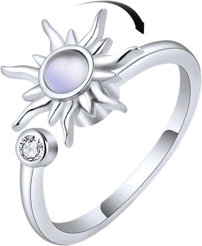 Sun Ring Adjustable Sunburst Rotating Open Ring – Anti-Anxiety Spinner Ring with Crystal Accent, Minimalist Celestial Sun, Stress Relief Jewelry, Boho, Fidget, Sunflower, Elegant in Saudi Arabia