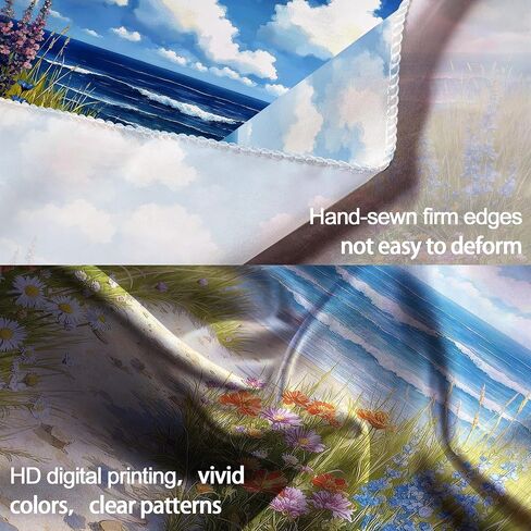 Riyidecor Beach Ocean Tapestry Coastal Beachy Spring Floral Blue Sea Waves Flower Pretty Landscape Path Wall Hanging Watercolor Scenic 59Wx51H Inch Seaside Bedroom Living Room Dorm Wall Home Decor in Saudi Arabia