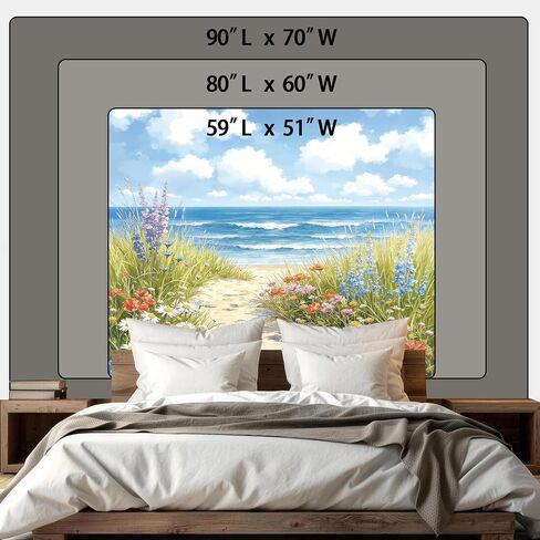 Riyidecor Beach Ocean Tapestry Coastal Beachy Spring Floral Blue Sea Waves Flower Pretty Landscape Path Wall Hanging Watercolor Scenic 59Wx51H Inch Seaside Bedroom Living Room Dorm Wall Home Decor in Saudi Arabia