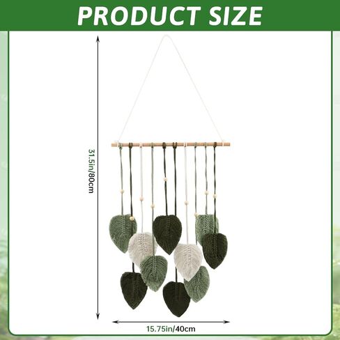 LORGVEXN Macrame Wall Hanging Leaves Tapestry, Handmade Woven Tapestry, Chic Yarn Tassels Leaf Wall Art Decor for Bedroom Living Room Office Apartment (green) in Saudi Arabia