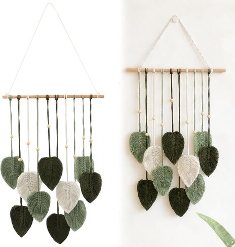 LORGVEXN Macrame Wall Hanging Leaves Tapestry, Handmade Woven Tapestry, Chic Yarn Tassels Leaf Wall Art Decor for Bedroom Living Room Office Apartment (green) in Saudi Arabia