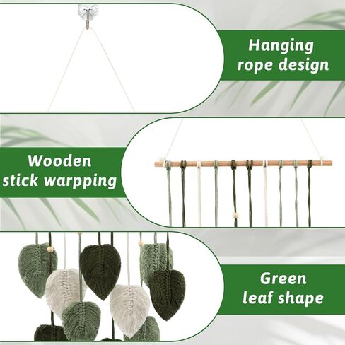 LORGVEXN Macrame Wall Hanging Leaves Tapestry, Handmade Woven Tapestry, Chic Yarn Tassels Leaf Wall Art Decor for Bedroom Living Room Office Apartment (green) in Saudi Arabia