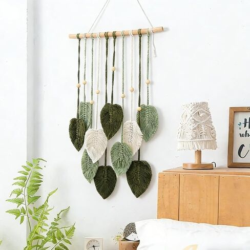 LORGVEXN Macrame Wall Hanging Leaves Tapestry, Handmade Woven Tapestry, Chic Yarn Tassels Leaf Wall Art Decor for Bedroom Living Room Office Apartment (green) in Saudi Arabia