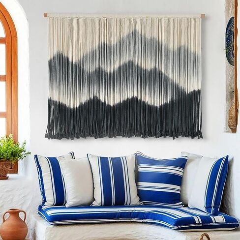 IOWER Macrame Wall Hanging Yellow Dip Dye Boho Wall Decor Fiber Wall Art Modern Wall Decor Boho Wall Art for Living Room Bedroom Apartment 27" W x 26.8" L in Saudi Arabia
