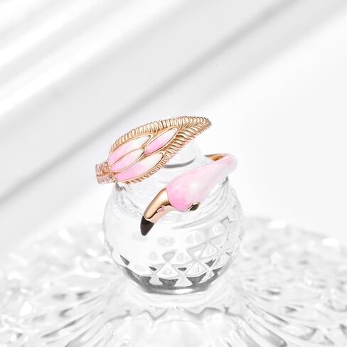 Flamingo Ring for Women 925 Sterling Sliver Animal Rose Gold Plated Ring Cubic Zirconia Adjustable Rings Jewelry Pink Flamingo Gifts in Saudi Arabia