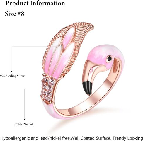 Flamingo Ring for Women 925 Sterling Sliver Animal Rose Gold Plated Ring Cubic Zirconia Adjustable Rings Jewelry Pink Flamingo Gifts in Saudi Arabia