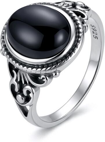 Oval Black Onyx Ring for Women 925 Sterling Silver Vintage Oxidized 9X7mm Black Agate Jewelry for Her, Size 4 to 13.5 in Kuwait
