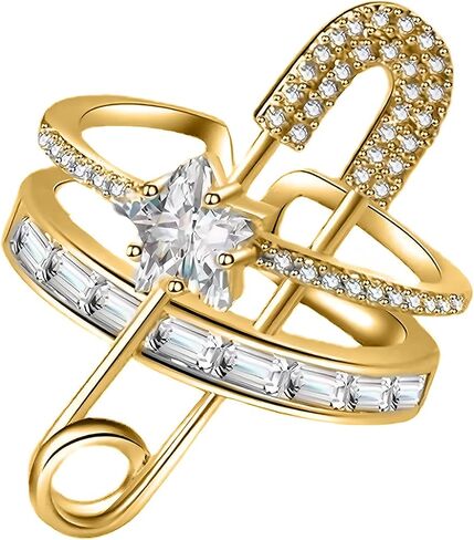 Safety Pin Ring for Women Gold Open Ring with Natural Zircon Edgy Statement Jewelry Copper in Saudi Arabia