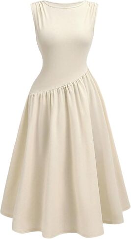 OYOANGLE Girl's Sleeveless Ruffle A Line Long Dress Crew Neck Ruched Flowy Tank Dress in Kuwait