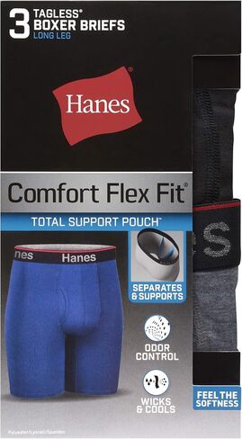 Hanes Total Support Pouch Men's Boxer Briefs Pack, Anti-Chafing, Moisture-Wicking Underwear, Odor Control (Reg or Long Leg) (Pack of 3) in Kuwait