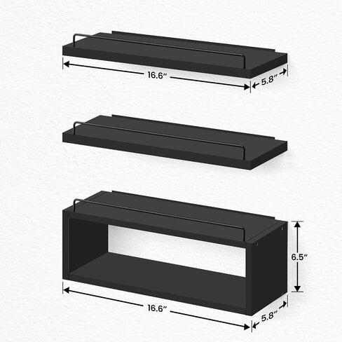 LANDNEOO Floating Shelves for Wall with Cube Shelf, Set of 3 Wood Bathroom Shelves Over Toilet for Storage, Wall Mounted Organizer with Metal Rail for Restroom Decor and Toilet Paper, Black in Saudi Arabia