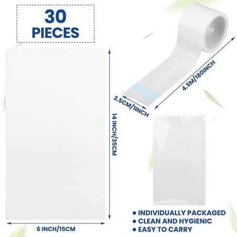 33 Pack Skinfold Dry Sheet Skin Moisture Management Individually Wrapped Skinfold Protector Pads with Non-woven Tape Set Pre-cut Non-chafing Underarm Neck Tummy Liner 6" x 14" in Kuwait