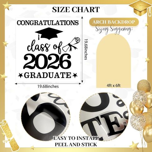 Black Congrats Grad Decals Graduation Decals for Arch Backdrop Class of 2026 Vinyl Sticker Graduation Decals for Fabric Graduation Sign for Background in Saudi Arabia