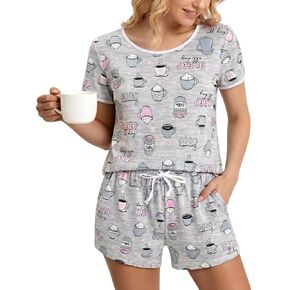 VENTELAN Womens Short Sleeve Pajama 2 Piece Soft Lounge Sets Casual Crewneck Sleepwear PJS in Saudi Arabia